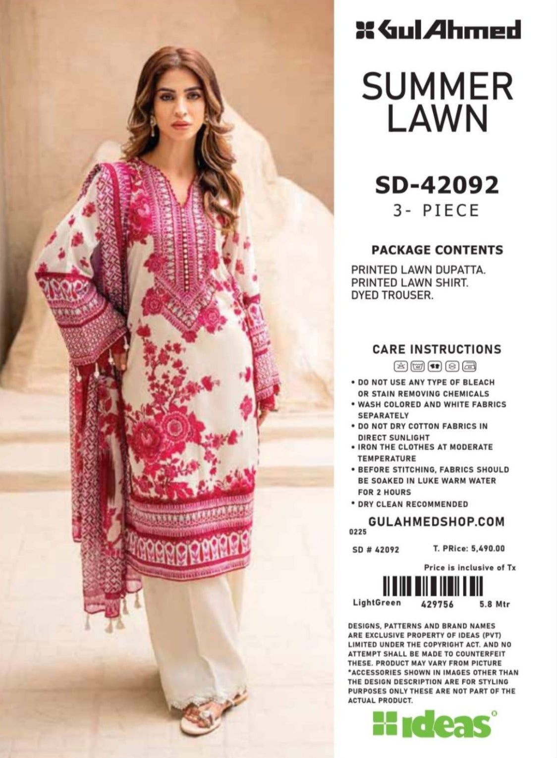 Gul Ahmad SD-42092 | 3 Piece Unstitched Summer Lawn